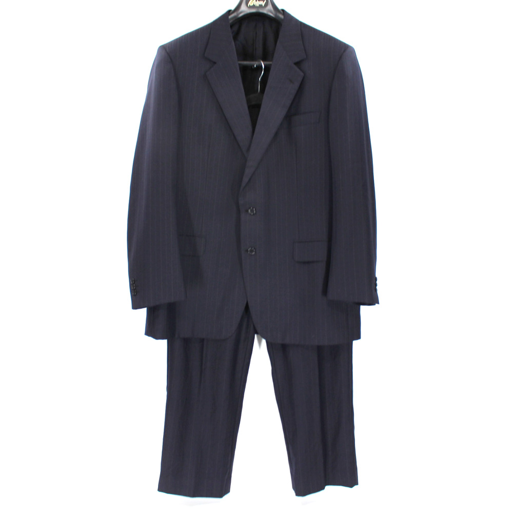 Brioni Colonna Wool Navy Pinstripe 2 Peice Suit Coat Pants 46 Single Breasted
